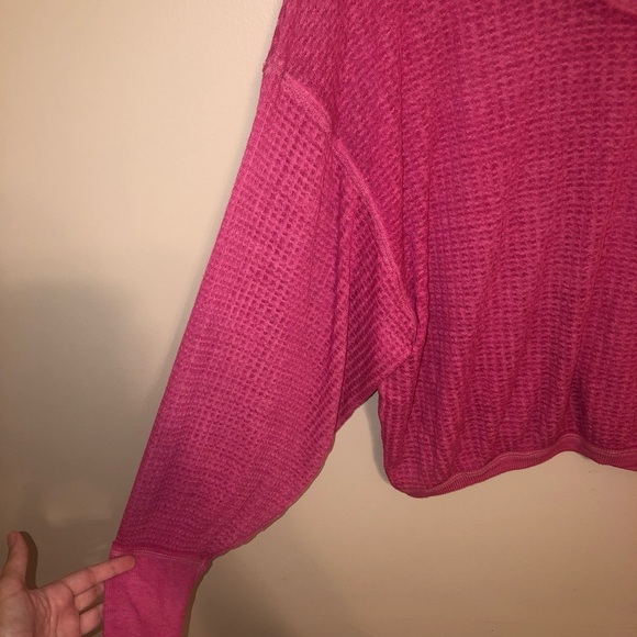 Free People South Side Hot Pink Thermal V Neck - Picture 4 of 8
